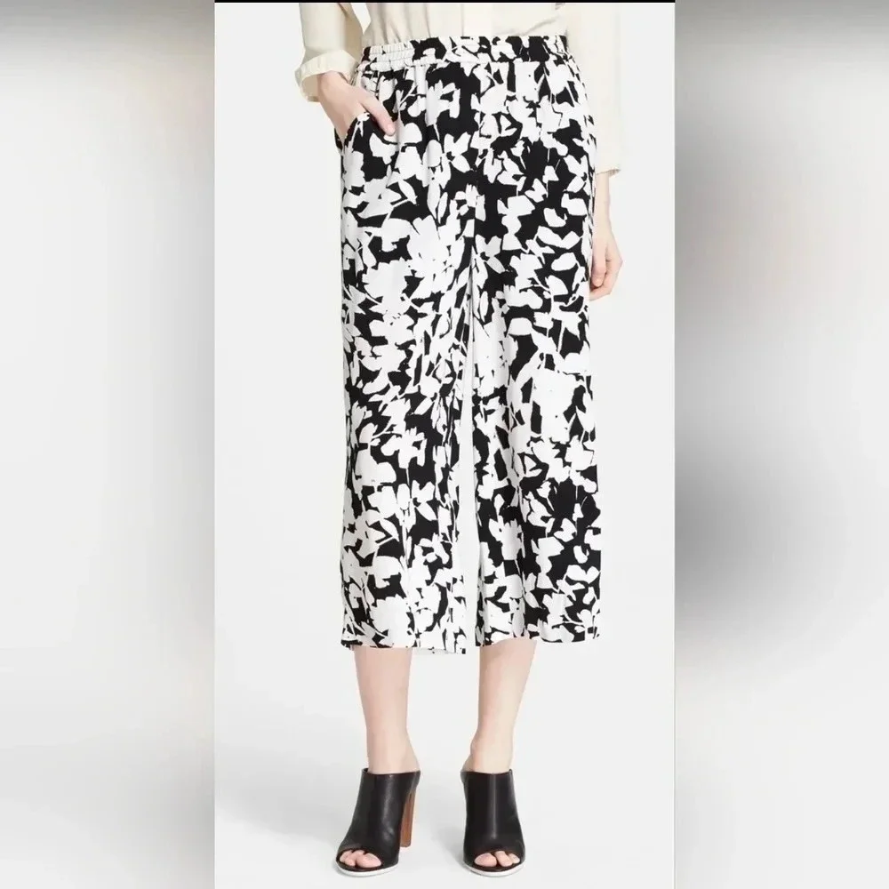 Kate Spade New York Synna Leaf Tropical Pants black white L Party Career